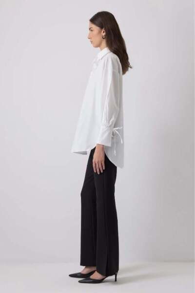 Touche Pamuklu Biyeli Gömlek Yaka Tunik Beyaz