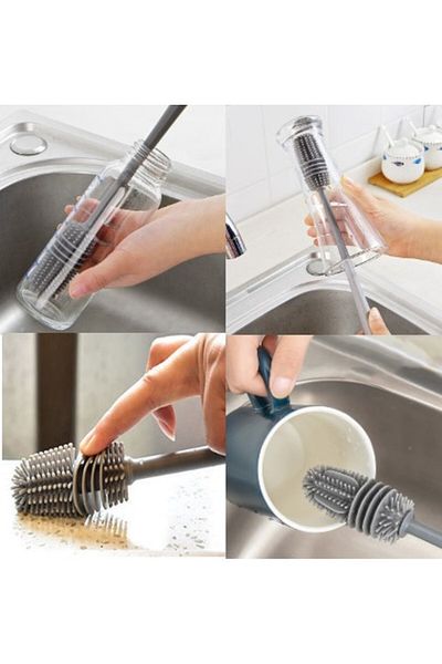 sedu Long Handled Silicone Baby Bottle and Jar Washing Brush