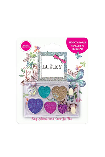 SPOR35 Kız Erkek Çocuk Oyuncak Lukky 6 lı Kalp Şeklinde Simli Krem Göz Farı S...