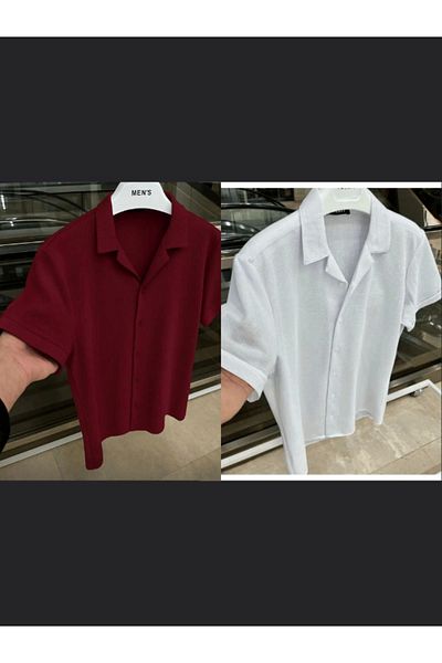 LC Waikiki Lc W 2 Li̇ Set Advantage Package 100% Cotton Short Sleeve Button Premium Men's Summer Shirt