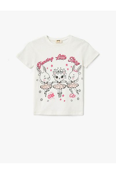 Koton Cotton Slogan Printed Crew Neck Short Sleeve T-Shirt