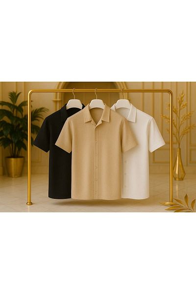LC Waikiki Lc Waik (Set of 3) Luxury Premium Textured Special Series Short Sleeve Shirt Buttoned Summer