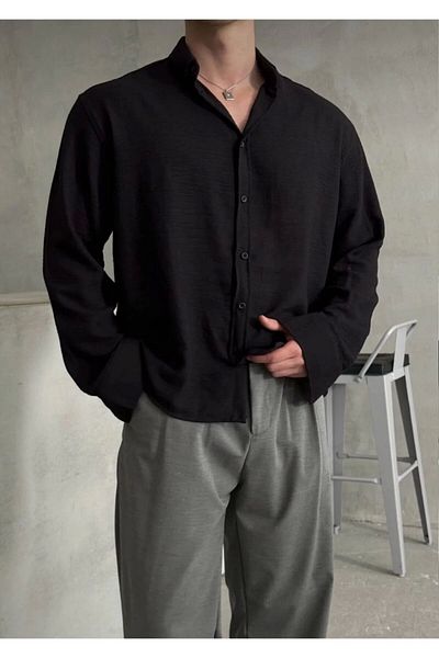 Store Oversize Fit 100% Linen Premium Top Quality Men's Buttoned Long Sleeve Shirt