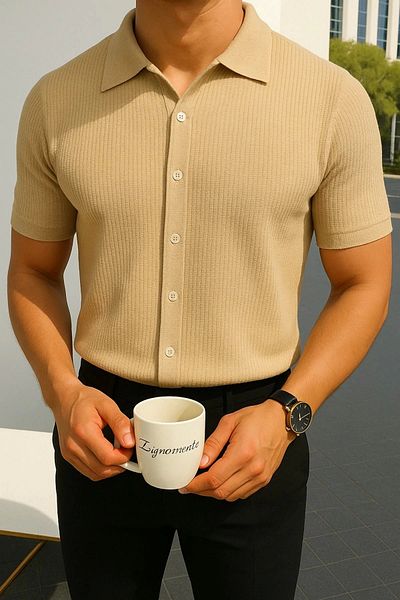 LC Waikiki Lc W 100% Cotton Waffle Fabric Ironing Unwilling Short Sleeve Men's Summer Shirt