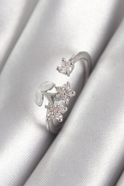 Clariss النحاس الفضة اللون الزركون حجر زهرة نموذج خاتم المرأة