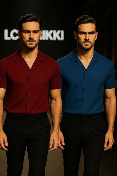 LC Waikiki Lc W 2-Piece Advantageous 100% Cotton Special Design Ironing Unwilling Textured Fabric Short-Sleeved Men's Summer Shirt
