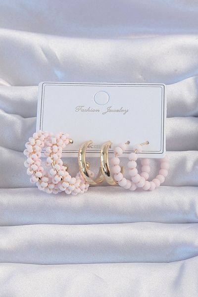 Clariss Gold Color Powder Beaded Hoop Earring Set