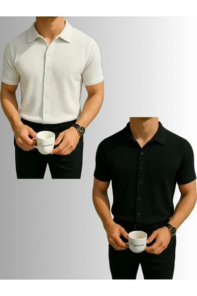 LC Waikiki Lc W 2-Piece Advantageous 100% Cotton New Season Short Sleeve Men's Buttoned Premium Shirt - Iron-Free