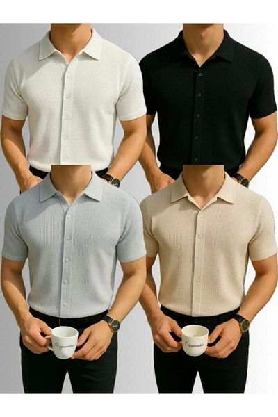 LC Waikiki Lc W 4-Piece Advantageous 100% Cotton New Season Short Sleeve Men's Buttoned Premium Shirt - No Ironing