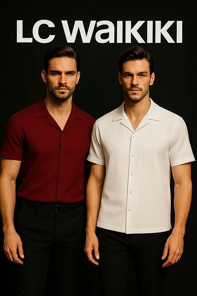LC Waikiki Lc W 2-Piece Advantageous 100% Cotton Special Design Ironing Unwilling Textured Fabric Short-Sleeved Men's Summer Shirt