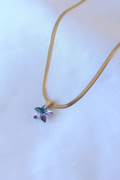 Clariss 316L Steel Gold Color Italian Chain Model Crystal Sea Star Model Women's Necklace