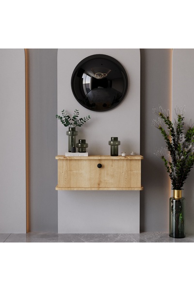 melura home LUNARİS DRESUAR SAFİR MEŞE OVAL KENAR %100 MDF KAPAKLI DUVARA MONTE