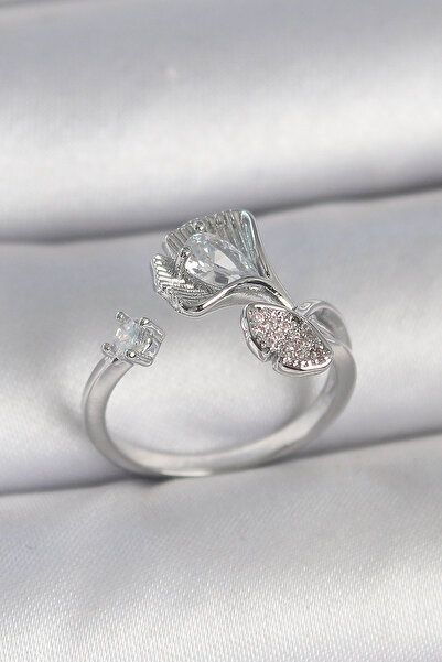 Clariss Brass Silver Color Zircon Stone Sea Shell Model Adjustable Women's Ring