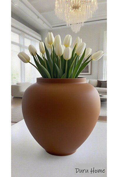 Lui Tasarım Скандинавски стил Декоративна голяма модерна елегантна керамична светлокафява ваза Pera 20 см