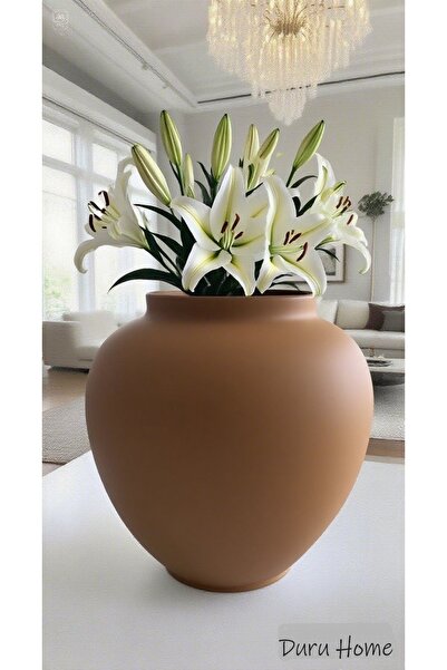 Lui Tasarım Скандинавски стил Декоративна голяма модерна елегантна керамична светлокафява ваза Pera 20 см