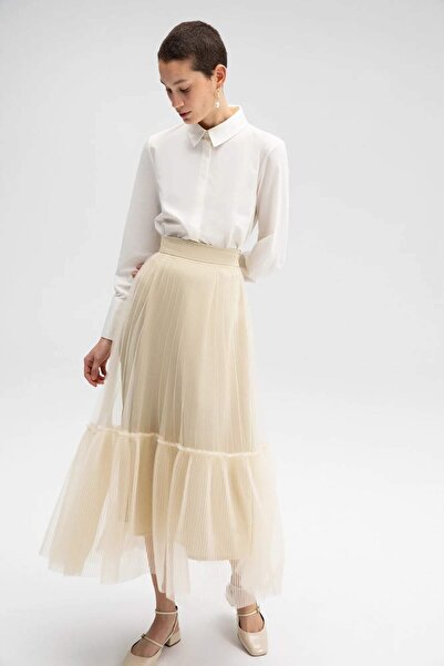 Touche Piliseli Tül Etek Gold