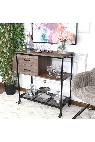 private house Elegant and luxurious wooden serving trolley 80x40x90 cm - brown