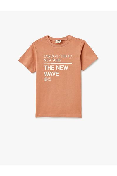 Koton Slogan Printed Crew Neck Short Sleeve Cotton T-Shirt