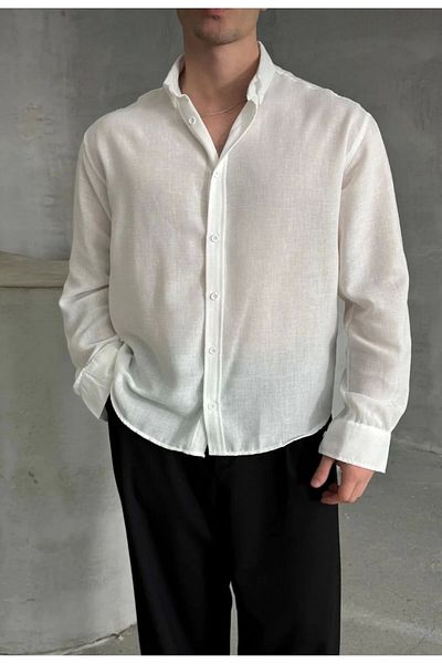Store Oversize Fit 100% Linen Premium Top Quality Men's Buttoned Long Sleeve Shirt