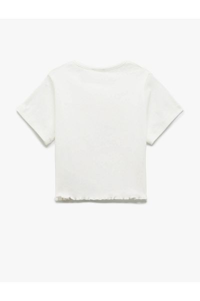 Koton Cotton Crew Neck Short Sleeve Printed Crop T-Shirt