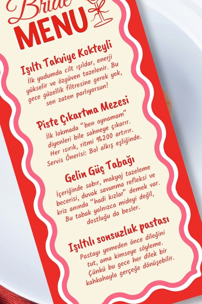 Metranya Bride Menü Kartları 10 Adet Bekarlığa Veda Partisi Nedime Kartı Bride To Be Nişan Düğün Gelin Oyun