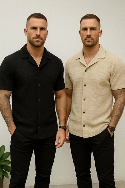 LC Waikiki Lc W 2-Pack Advantage Package Short Sleeve Summer Quality Waffle Fabric Men's Shirt New Model - Ironing-Free