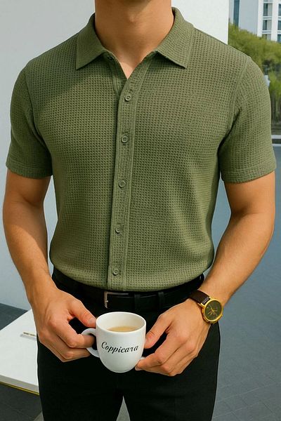 LC Waikiki Lc W 100% Cotton New Season Short Sleeve Men's Buttoned Premium Shirt - Iron-Free