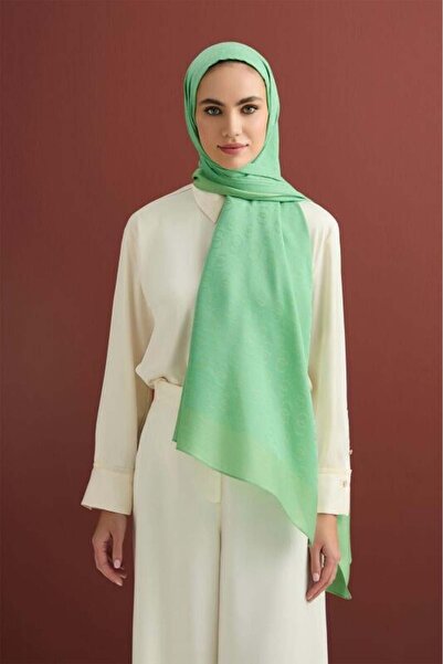 Imannoor شال من الحرير القطني بنمط سلسلة إيمانور باللون الأخضر الإغريقي