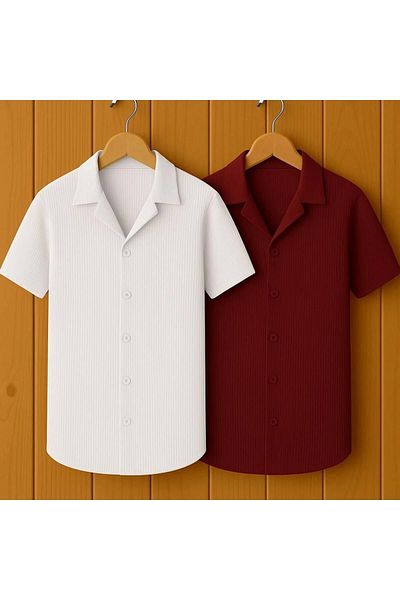 Store Advantageous Pack of 2 100% Cotton Non-Ironing Short Sleeve Premium Men's Summer Shirts