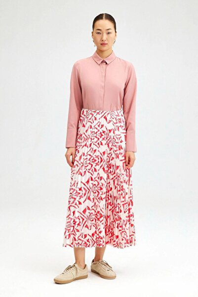 Touche Desenli Piliseli Etek Pembe