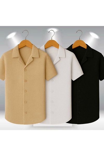 LC Waikiki Lc W 3-Pack Advantage Package 100% Cotton Stylish Premium Quality Men's Short Sleeve Summer Waffle Fabric Shirt