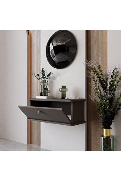 melura home LUNARİS DRESUAR GRİ OVAL KENAR %100 MDF KAPAKLI DUVARA MONTE