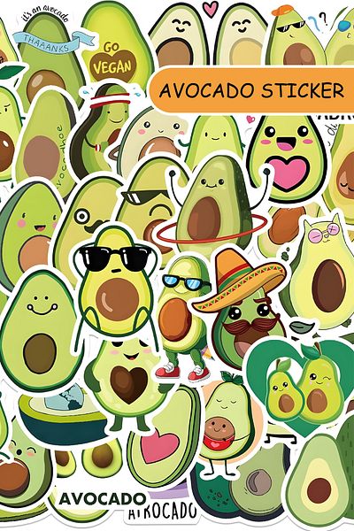 Grafikup Cute Avocado Sticker Set - 50 Pieces Pen Laptop Notebook Water Bottle Label
