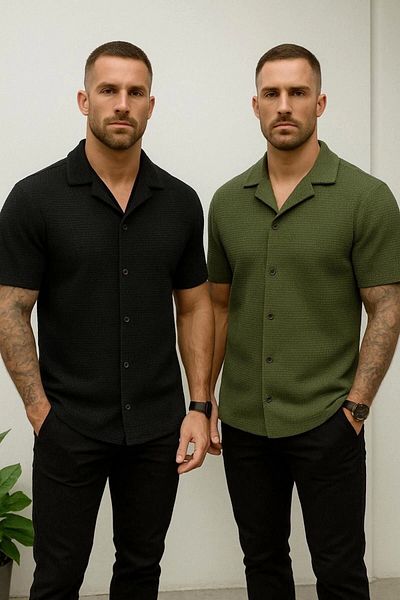 LC Waikiki Lc W 2-Pack Advantage Package Short Sleeve Summer Quality Waffle Fabric Men's Shirt New Model - Ironing-Free
