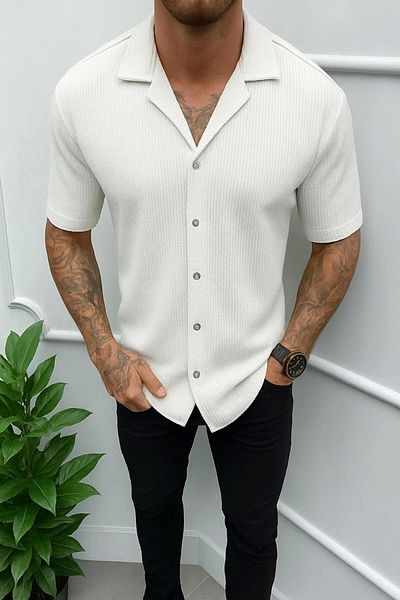 LC Waikiki Lc W Short Sleeve Summer Premium Quality Waffle Fabric Men's Shirt New Model - Ironing Unwilling