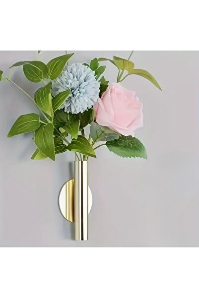 AEÇTASARIM Gold Renkli Yapışkanlı Yuvarlak Mini Duvar Vazosu (Çiçek Dahil Değil)