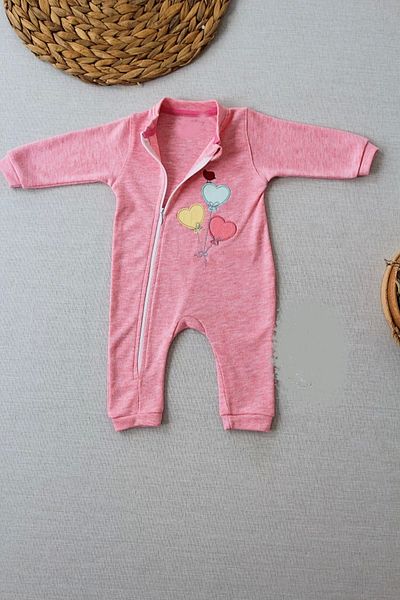 Haye Collection 3,6 18,24 24,36 Months Flying Balloons Embroidered Ef Boy Zippered Baby Girl Jumpsuit Pink