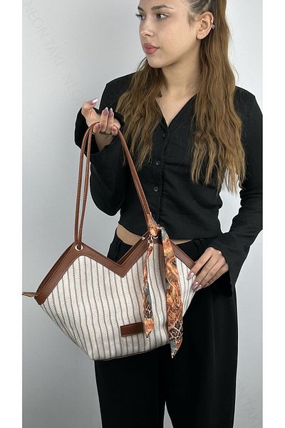 Neon Takı by Atalay Shoulder and Hand Bag with Sensitivity Label and Scarf Detail 57