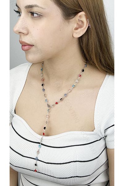 Neon Takı by Atalay Sensitivity Tag and Y Necklace, Multicolor 385, Case Silver Color