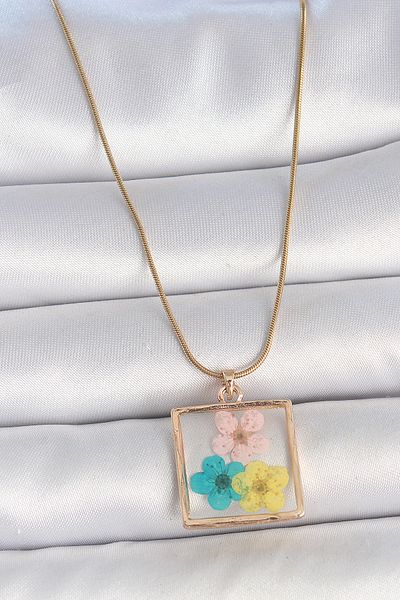 Clariss 316L Steel Gold Color Chain Square Epoxy Colorful Flower Model Women's Necklace