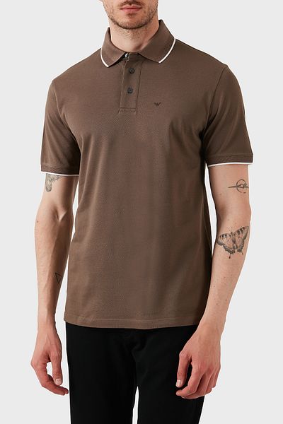 Emporio Armani تي شيرت مخطط 100% قطن بأزرار وياقة بولو للرجال تي شيرت بياقة بولو EM 000858   AF1295