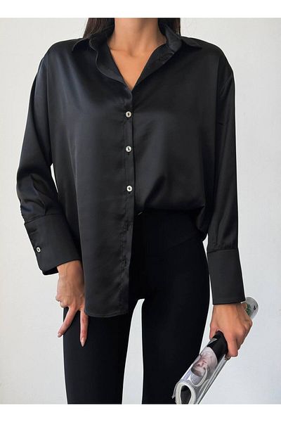 Sachistanbul Cămașă neagră oversize din satin