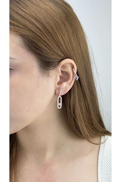 Neon Takı by Atalay Sensitivity Tag and Zircon Stone, Paper Clip, Steel Earring 612, Gold Color