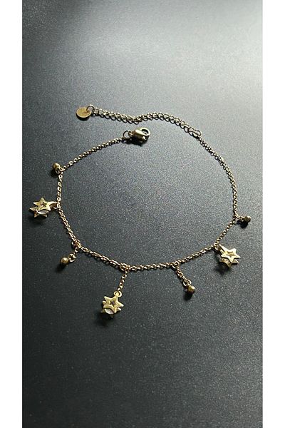 Neon Takı by Atalay Sensitivity Tag and Star, Stainless Steel Anklet 28, Gold Color