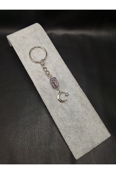 Han Ticarethane Purple Amethyst Natural Stone Detailed Moon Star Tip Keychain