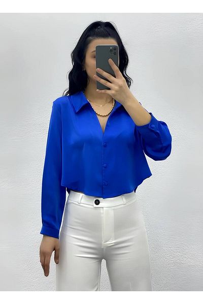 Sachistanbul Cămașă Crop Satin cu nasturi Femei