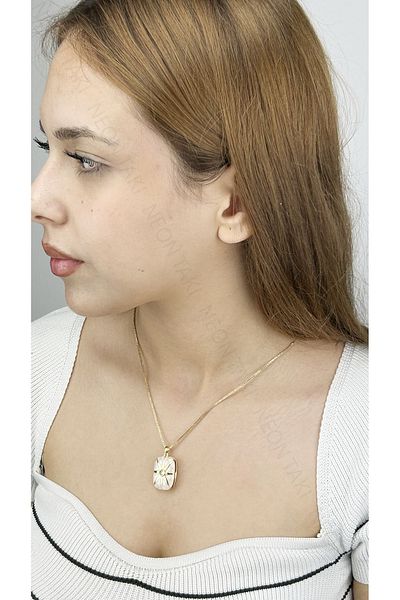 Neon Takı by Atalay Stainless Steel Necklace with Sensitivity Tag and Enamel Cover 400, Gold Color