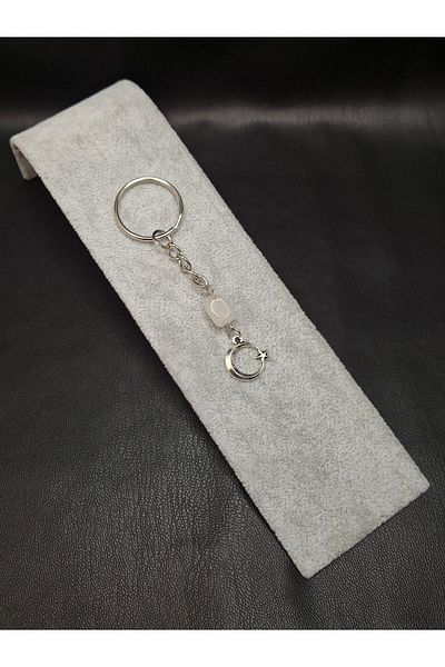 Han Ticarethane Crystal Quartz Natural Stone Detailed Moon Star Tip Keychain