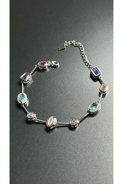 Neon Takı by Atalay Sensitivity Tag and Colorful Stone, Stainless Steel Bracelet 495, Silver Color