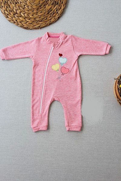 Haye Collection 3,6 18,24 24,36 Months Flying Balloons Embroidered Ef Boy Zippered Baby Girl Jumpsuit Pink